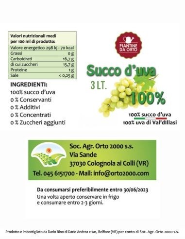 Succo di Uva 3 Lt. 100% Naturale