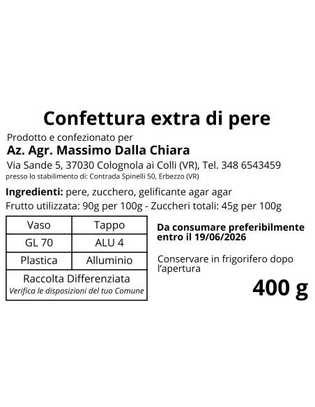 Confettura di Pere 100% Naturale