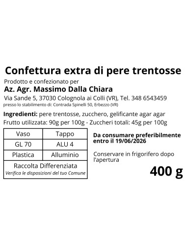 Marmellata di Pere Trentosse 100% Naturale