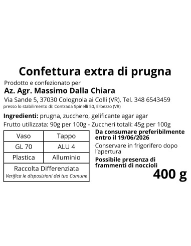 Confettura di Prugne 100% Naturale