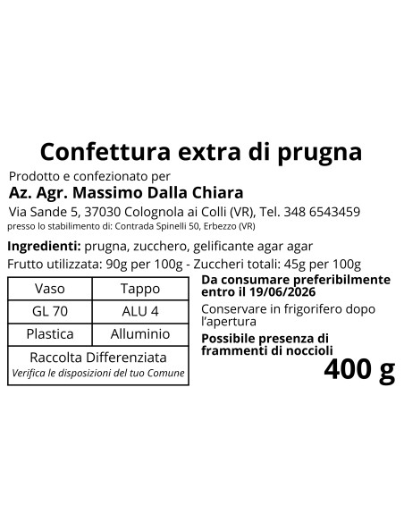 Confettura di Prugne 100% Naturale